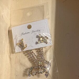 Gold and Silver Rhinestone Necklace and Earring Set